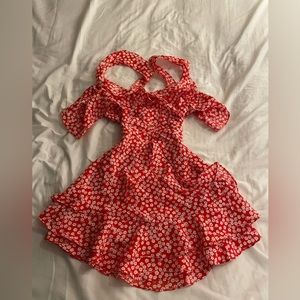 Red & White Floral Mini Sundress